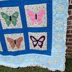 Handmade Vintage Butterfly Quilt Stars Floral Patchwork 104 x 85