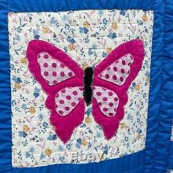 Handmade Vintage Butterfly Quilt Stars Floral Patchwork 104 x 85