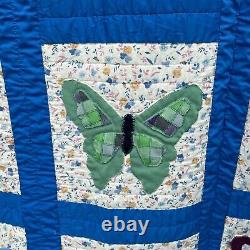 Handmade Vintage Butterfly Quilt Stars Floral Patchwork 104 x 85