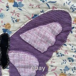 Handmade Vintage Butterfly Quilt Stars Floral Patchwork 104 x 85