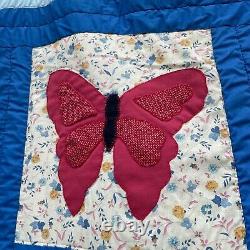 Handmade Vintage Butterfly Quilt Stars Floral Patchwork 104 x 85