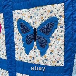 Handmade Vintage Butterfly Quilt Stars Floral Patchwork 104 x 85