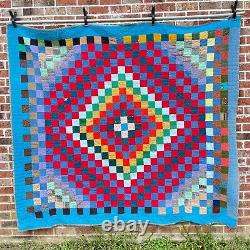 Handmade Vintage Corduroy Quilt Around the World Patchwork Boho Hippie 83x77