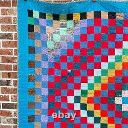 Handmade Vintage Corduroy Quilt Around the World Patchwork Boho Hippie 83x77