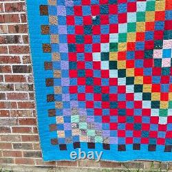 Handmade Vintage Corduroy Quilt Around the World Patchwork Boho Hippie 83x77