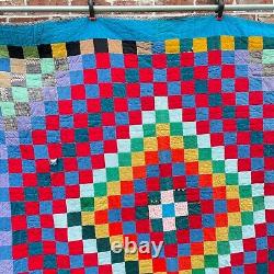 Handmade Vintage Corduroy Quilt Around the World Patchwork Boho Hippie 83x77