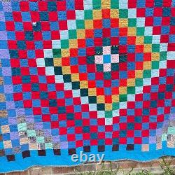 Handmade Vintage Corduroy Quilt Around the World Patchwork Boho Hippie 83x77