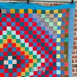 Handmade Vintage Corduroy Quilt Around the World Patchwork Boho Hippie 83x77