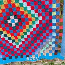 Handmade Vintage Corduroy Quilt Around the World Patchwork Boho Hippie 83x77