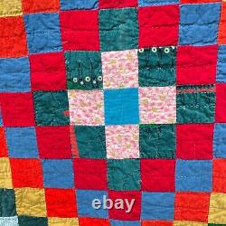 Handmade Vintage Corduroy Quilt Around the World Patchwork Boho Hippie 83x77