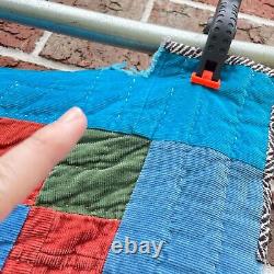 Handmade Vintage Corduroy Quilt Around the World Patchwork Boho Hippie 83x77