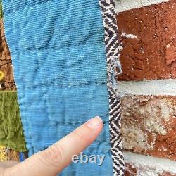 Handmade Vintage Corduroy Quilt Around the World Patchwork Boho Hippie 83x77