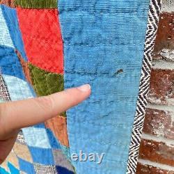 Handmade Vintage Corduroy Quilt Around the World Patchwork Boho Hippie 83x77