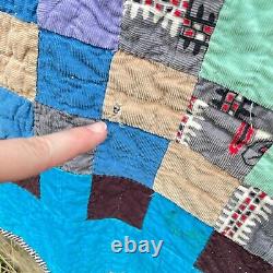 Handmade Vintage Corduroy Quilt Around the World Patchwork Boho Hippie 83x77