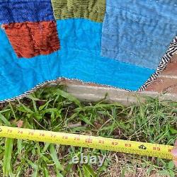 Handmade Vintage Corduroy Quilt Around the World Patchwork Boho Hippie 83x77