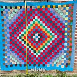 Handmade Vintage Corduroy Quilt Around the World Patchwork Boho Hippie 83x77