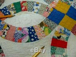 Handmade Vintage Double Wedding Ring Quilt with 1940s Fabric