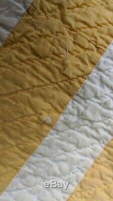 Handmade Vintage Patchwork Yellow White Quilt Throw 75 x 83 Diamond