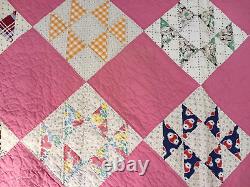 Handmade Vintage Pink Jack's Delight Patchwork Quilt 1940s-50s 56x88 Feedsack F