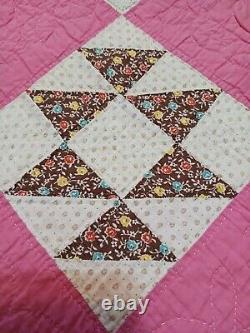 Handmade Vintage Pink Jack's Delight Patchwork Quilt 1940s-50s 56x88 Feedsack F