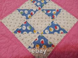 Handmade Vintage Pink Jack's Delight Patchwork Quilt 1940s-50s 56x88 Feedsack F