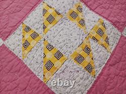 Handmade Vintage Pink Jack's Delight Patchwork Quilt 1940s-50s 56x88 Feedsack F