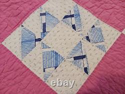 Handmade Vintage Pink Jack's Delight Patchwork Quilt 1940s-50s 56x88 Feedsack F