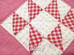 Handmade Vintage Pink Jack's Delight Patchwork Quilt 1940s-50s 56x88 Feedsack F