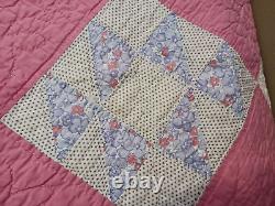 Handmade Vintage Pink Jack's Delight Patchwork Quilt 1940s-50s 56x88 Feedsack F