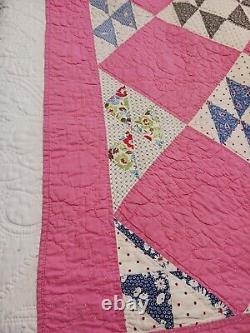 Handmade Vintage Pink Jack's Delight Patchwork Quilt 1940s-50s 56x88 Feedsack F