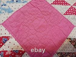 Handmade Vintage Pink Jack's Delight Patchwork Quilt 1940s-50s 56x88 Feedsack F