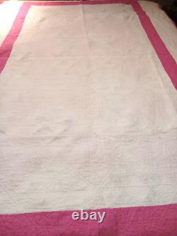 Handmade Vintage Pink Jack's Delight Patchwork Quilt 1940s-50s 56x88 Feedsack F