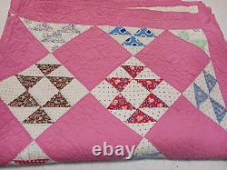 Handmade Vintage Pink Jack's Delight Patchwork Quilt 1940s-50s 56x88 Feedsack F