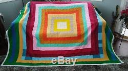 Handmade Vintage Quilt 74x 84 Patchwork Rainbow Blocks Colorful Excellent Cond