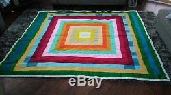 Handmade Vintage Quilt 74x 84 Patchwork Rainbow Blocks Colorful Excellent Cond