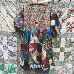 Handmade Vintage Quilt Patchwork Dress with Butterfly Applique