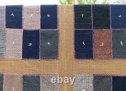 Handmade Vintage Quilt Wool Suit Fabric Patchwork Pink Criss Cross Stitch 60x80