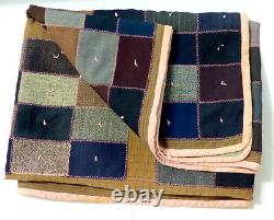Handmade Vintage Quilt Wool Suit Fabric Patchwork Pink Criss Cross Stitch 60x80