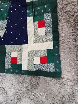 Handmade Vintage Throw Quilt Christmas Winter Log Cabin Trees Wall Hanging 60x48