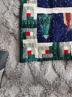 Handmade Vintage Throw Quilt Christmas Winter Log Cabin Trees Wall Hanging 60x48