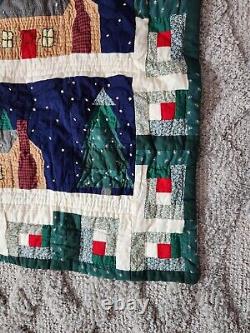 Handmade Vintage Throw Quilt Christmas Winter Log Cabin Trees Wall Hanging 60x48