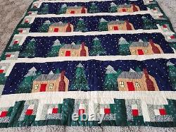 Handmade Vintage Throw Quilt Christmas Winter Log Cabin Trees Wall Hanging 60x48