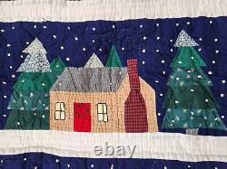 Handmade Vintage Throw Quilt Christmas Winter Log Cabin Trees Wall Hanging 60x48