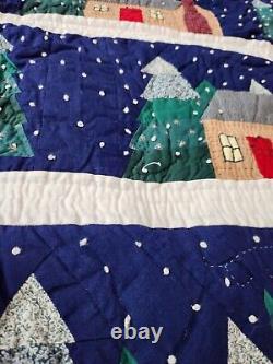 Handmade Vintage Throw Quilt Christmas Winter Log Cabin Trees Wall Hanging 60x48