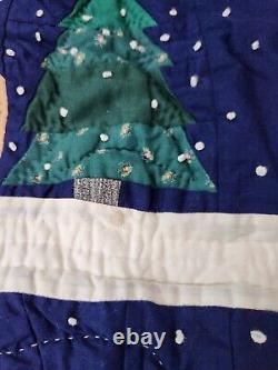 Handmade Vintage Throw Quilt Christmas Winter Log Cabin Trees Wall Hanging 60x48