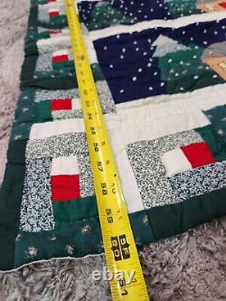 Handmade Vintage Throw Quilt Christmas Winter Log Cabin Trees Wall Hanging 60x48