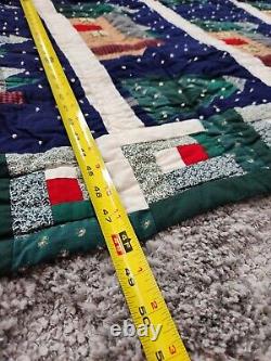 Handmade Vintage Throw Quilt Christmas Winter Log Cabin Trees Wall Hanging 60x48