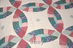 Handmade Wedding Ring Quilt Queen Size 90x88 Farmhouse Grandmother Vintage