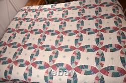 Handmade Wedding Ring Quilt Queen Size 90x88 Farmhouse Grandmother Vintage