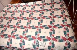 Handmade Wedding Ring Quilt Queen Size 90x88 Farmhouse Grandmother Vintage